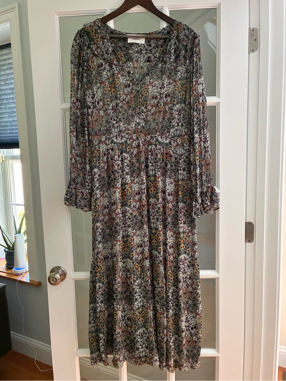 ba&sh Floral-Print Maxi Dress in Gray, Cream & Brown Accents